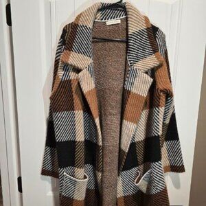 Farmers Market Open Front Sweater brown, black and white XL
